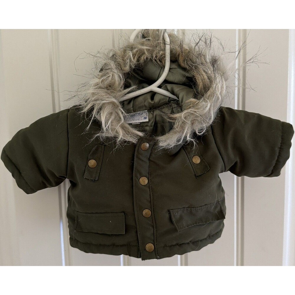 Build A Bear BAB Winter Jacket Green Hooded Faux Fur Trim
